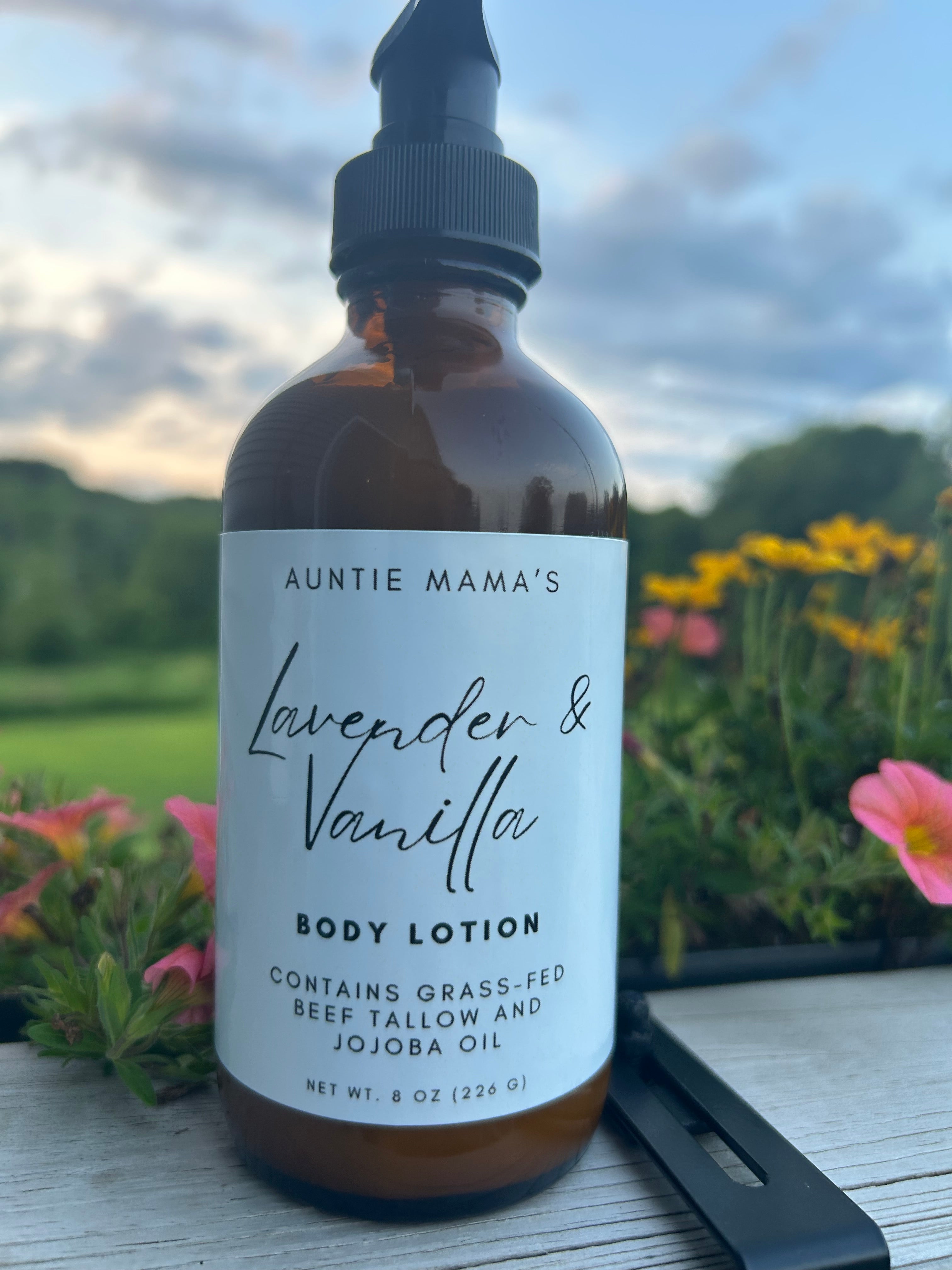 Grass Fed Tallow Lotion - Lavender & Vanilla - 2 oz or 8 oz Bottles