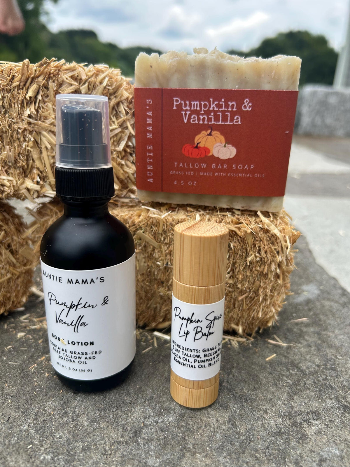 Fall Pumpkin Variety Pack - Grass Fed Tallow Pumpkin & Vanilla Soap - Lotion -  Tallow Lip Balm
